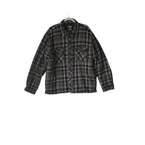 Cabincore Oakwood Mountain Men’s quilted lining  plaid snap front shirt jacket.